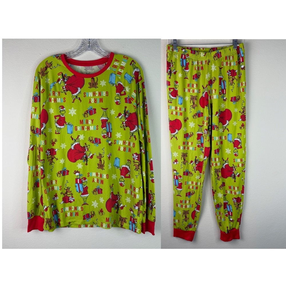 The Grinch Pajama Set Mens Medium Merry Grinchmas Green Red Holiday Sleepwear